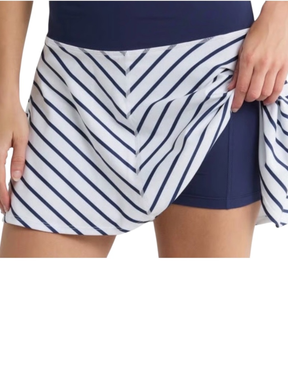 Yogalicious Lux Match Point Skort in Navy and White Stripe XL